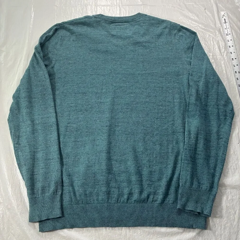 Barbour International Cotton V-Neck Pullover Sweater Men's L Blue Green